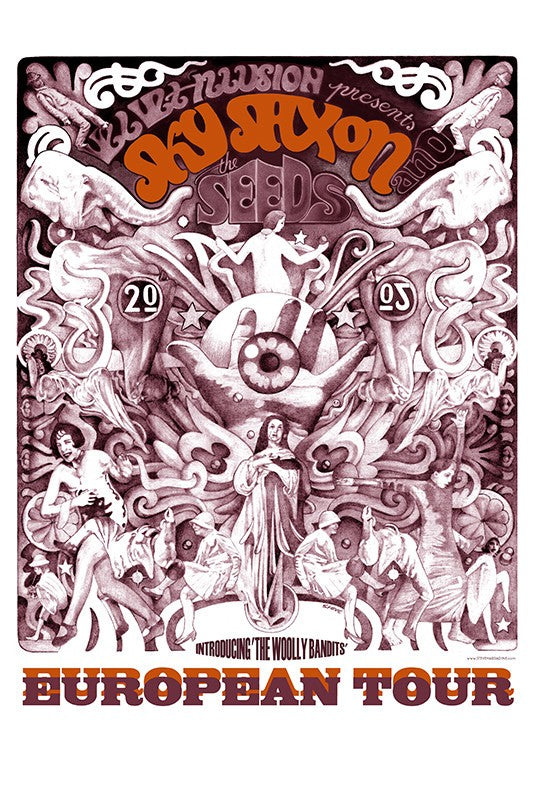 Sky Saxon and The Seeds - European Tour Psychedelic Illustration, Poster