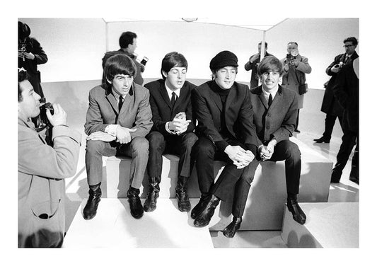 The Beatles at Teddington TV Studios. Recording music and comedy sequences for ABC-TV's `Big Night Out'. Sunday 23rd February 1964. George Harrison, Paul McCartney, John Lennon, Ringo Starr.