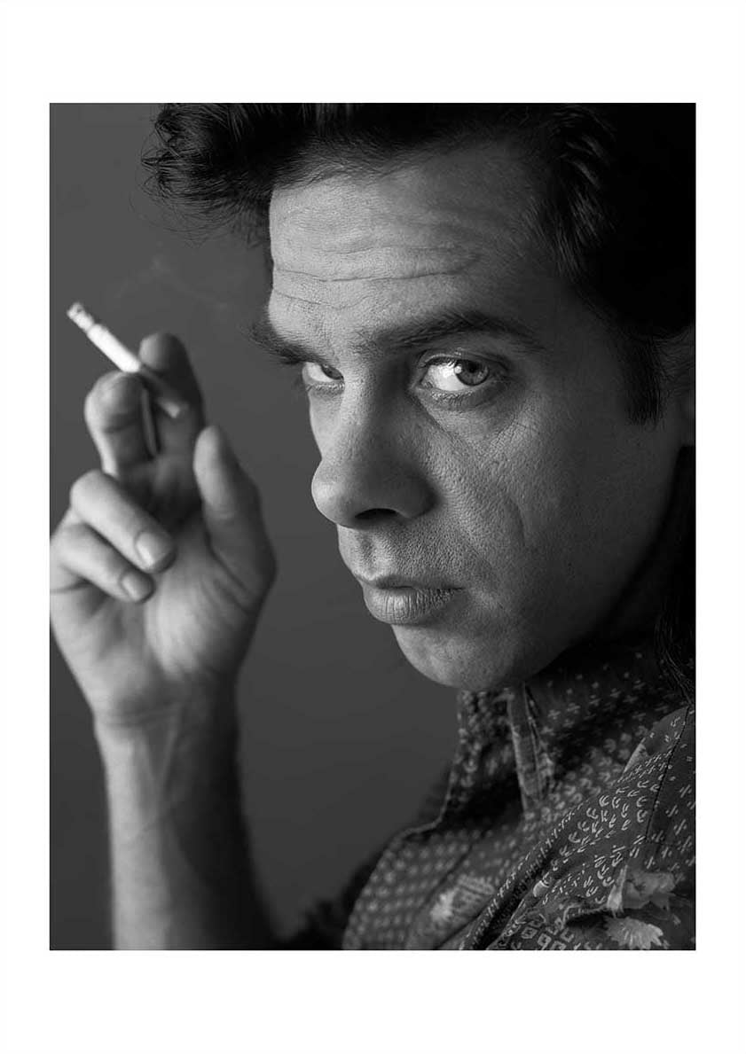 Nick Cave - Close-up Smoking Studio Portrait in London, 1995 Print