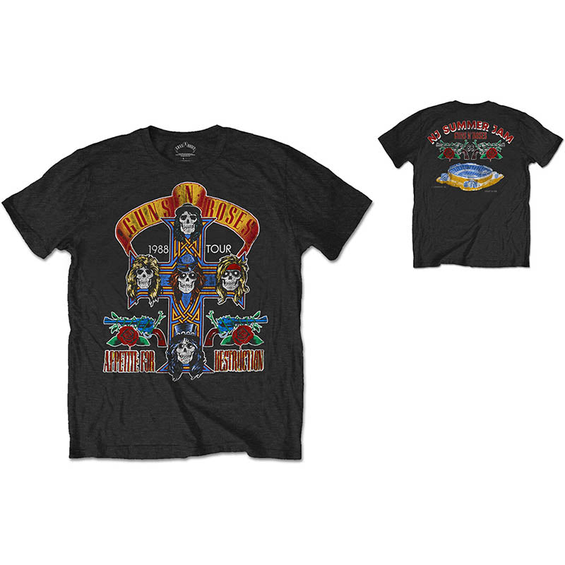Guns N' Roses T-Shirt - Appetite For Destruction Tour With Back Print (Unisex) front and back