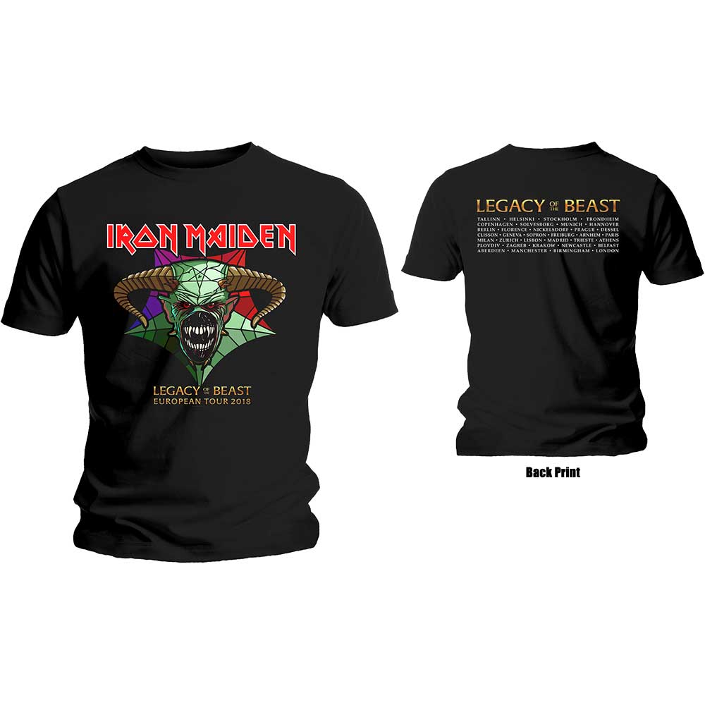 Iron Maiden T-Shirt - Legacy of the Beast European Tour 2018 With Back Print (Unisex) - Front and Back