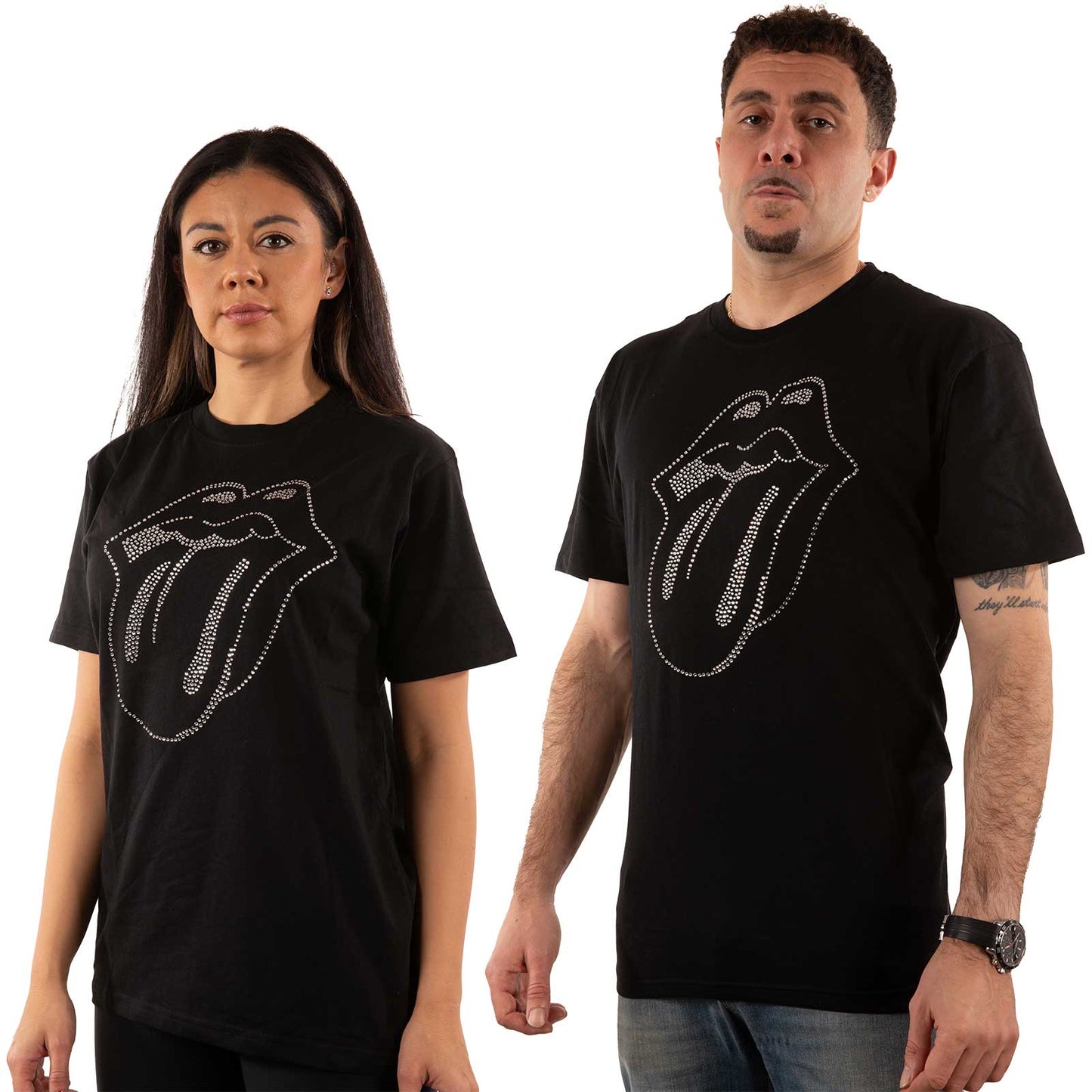 Models wearing The Rolling Stones T-Shirt - Lips with Rhinestones (Unisex)