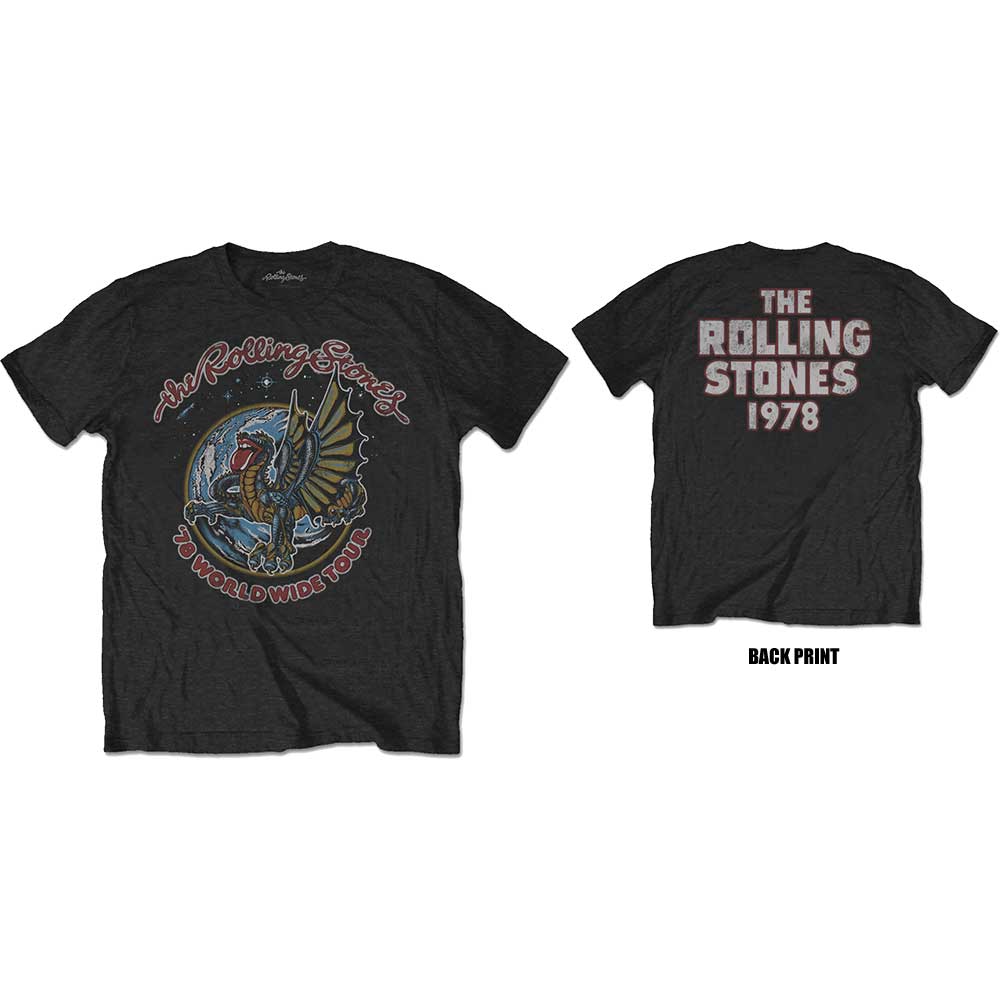 The Rolling Stones T-Shirt - '78 World Wide Tour With Back Print (Unisex) - Front and back