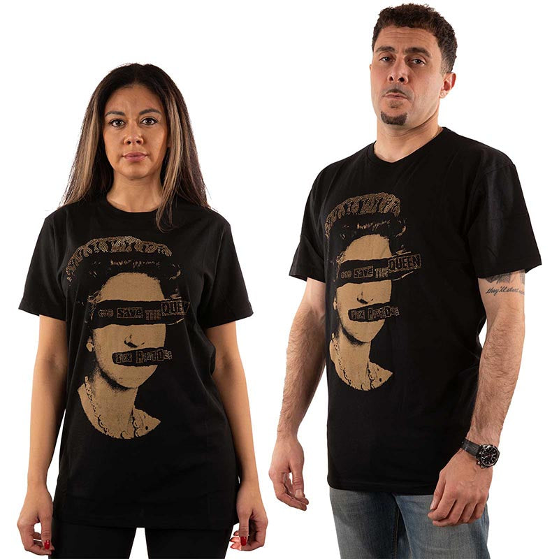 Models wearing The Sex Pistols T-Shirt - God Save The Queen with Rhinestones (Unisex)