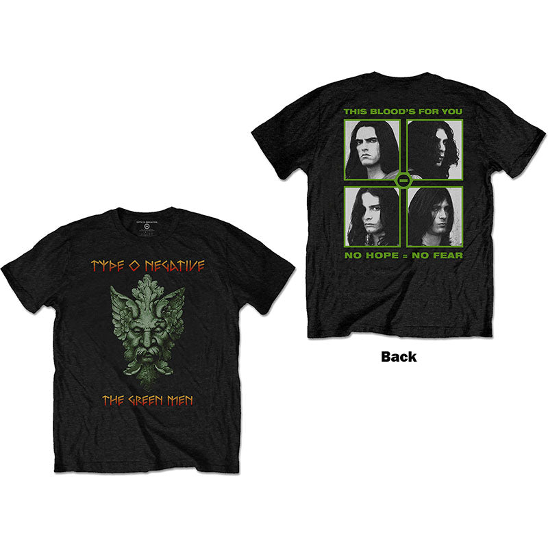 Type O Negative T-Shirt - The Green Man With Back Print (Unisex) Front & Back
