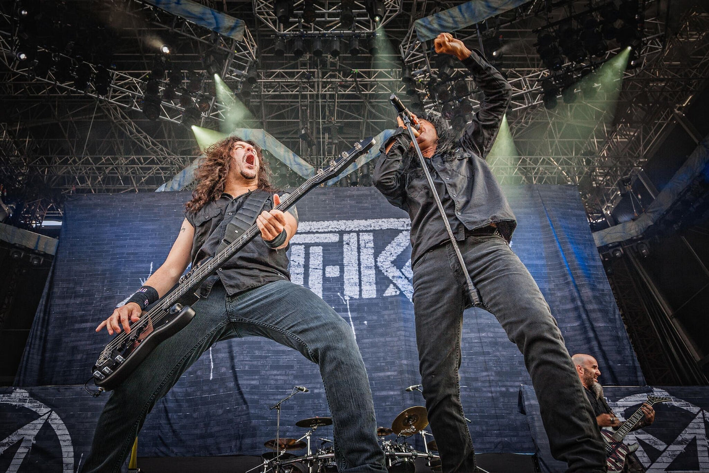 Anthrax - Band on Stage with Banner Backdrop Live at Copenhell Metal festival in Copenhagen Denmark 2014 Poster