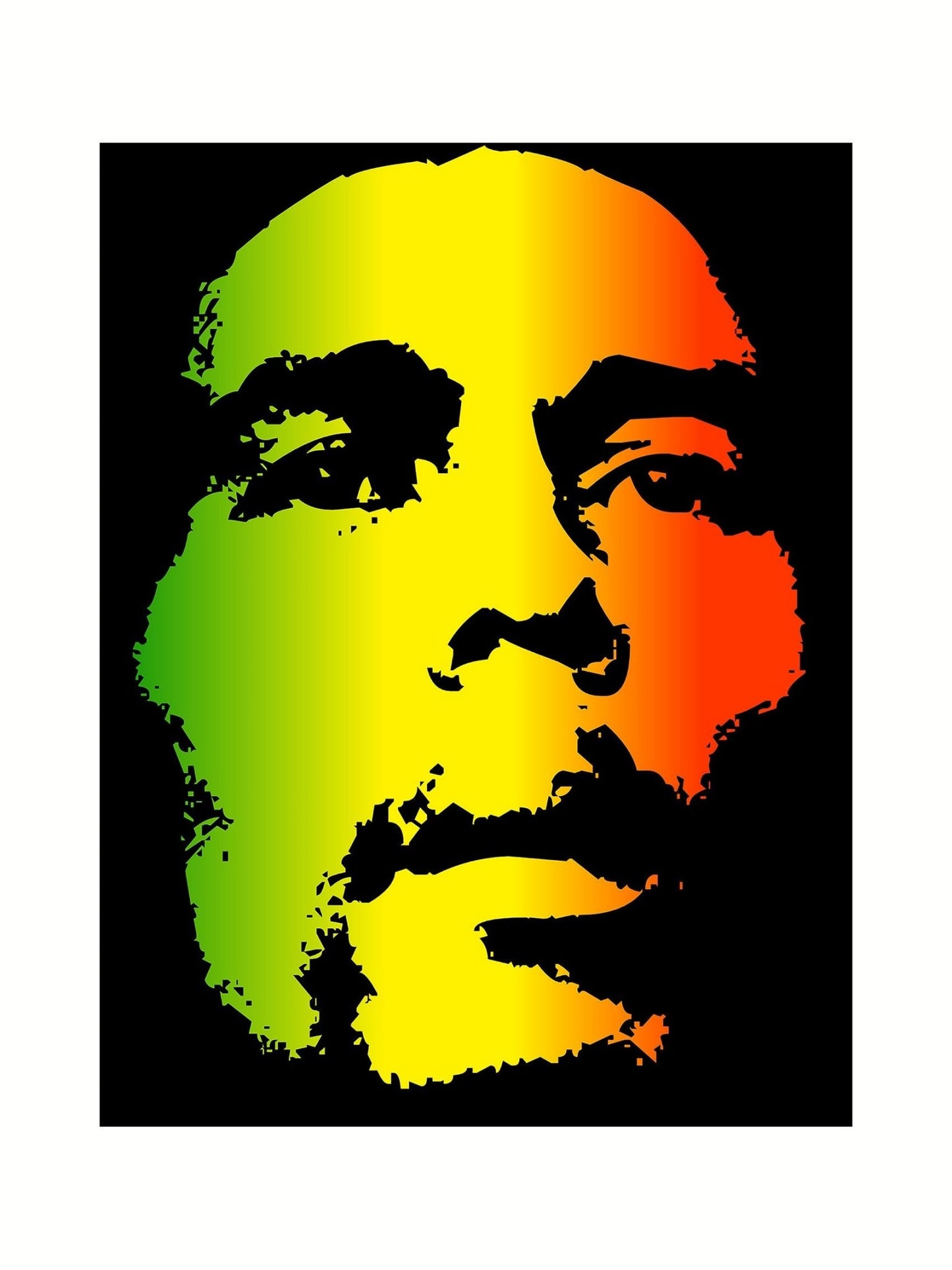 Bob Marley - His Face in Jamaican Flag Colours, Print