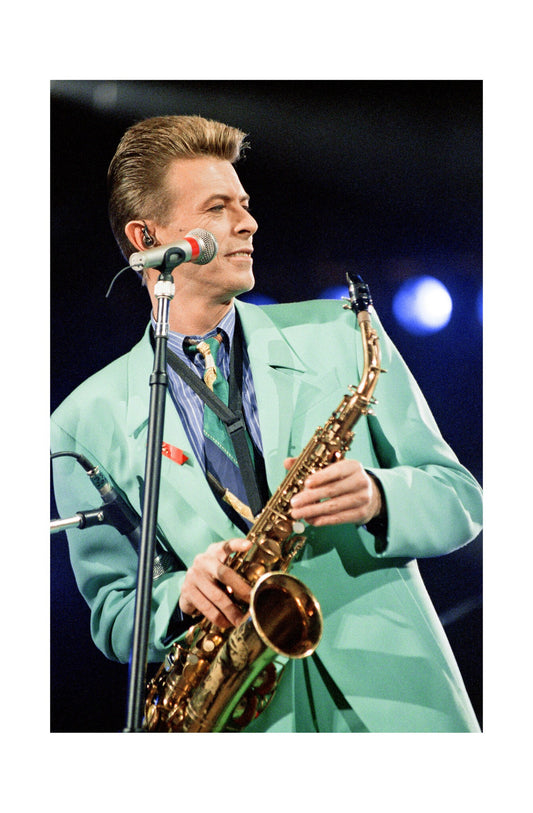 David Bowie - In a Green Suit with His Saxophone, England, 1992 Print 1