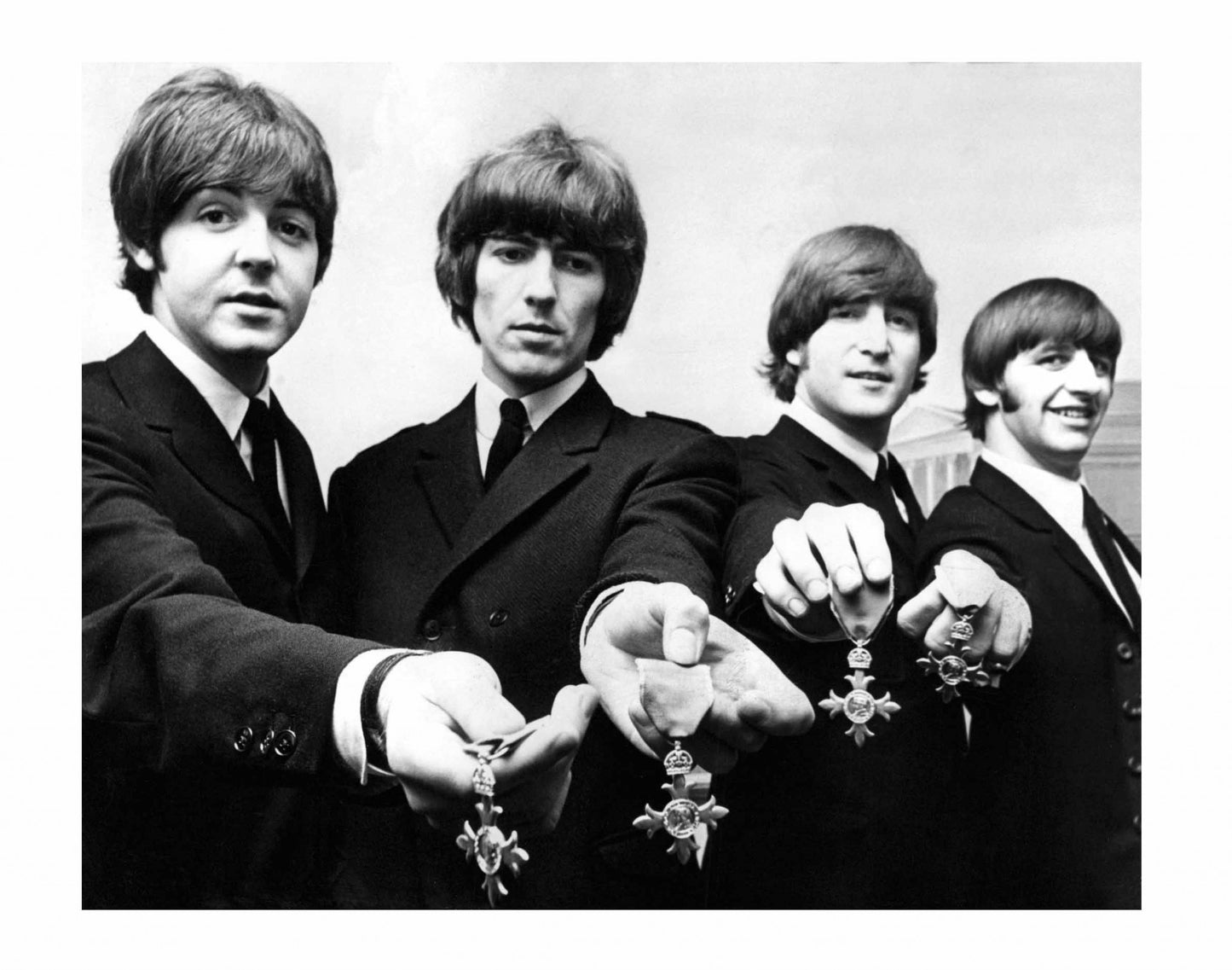 The Beatles - Displaying their MBE Medals, England, 1965 Print