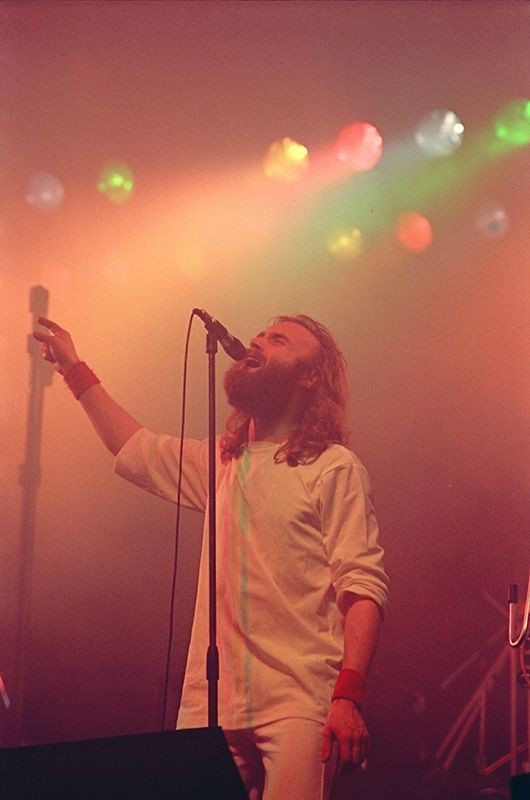 Genesis - Phil Collins Singing On a Foggy Stage, England, 1977 Poster
