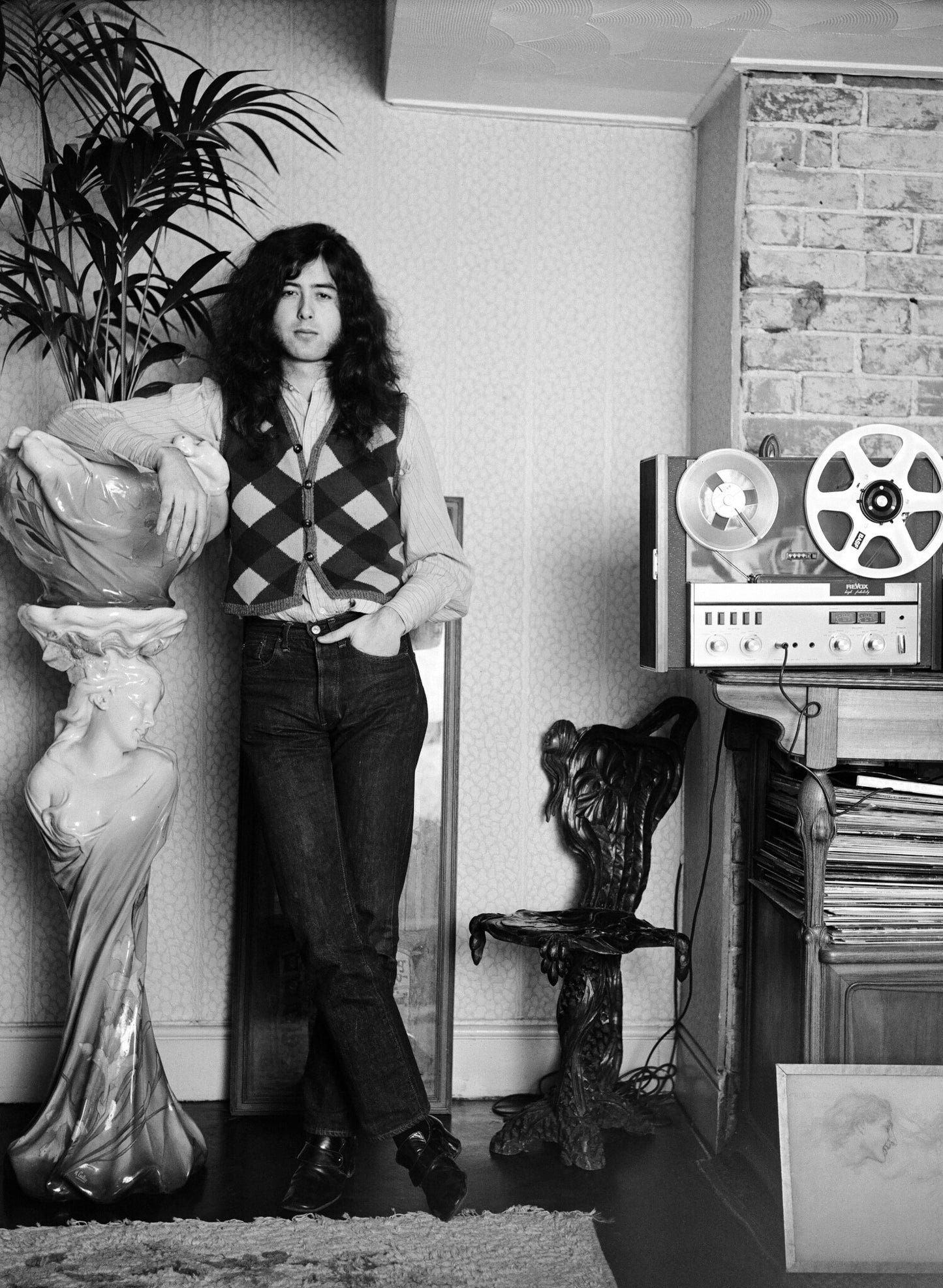 Led Zeppelin - Jimmy Page with His Revox Tape Machine, England, 1970 Print
