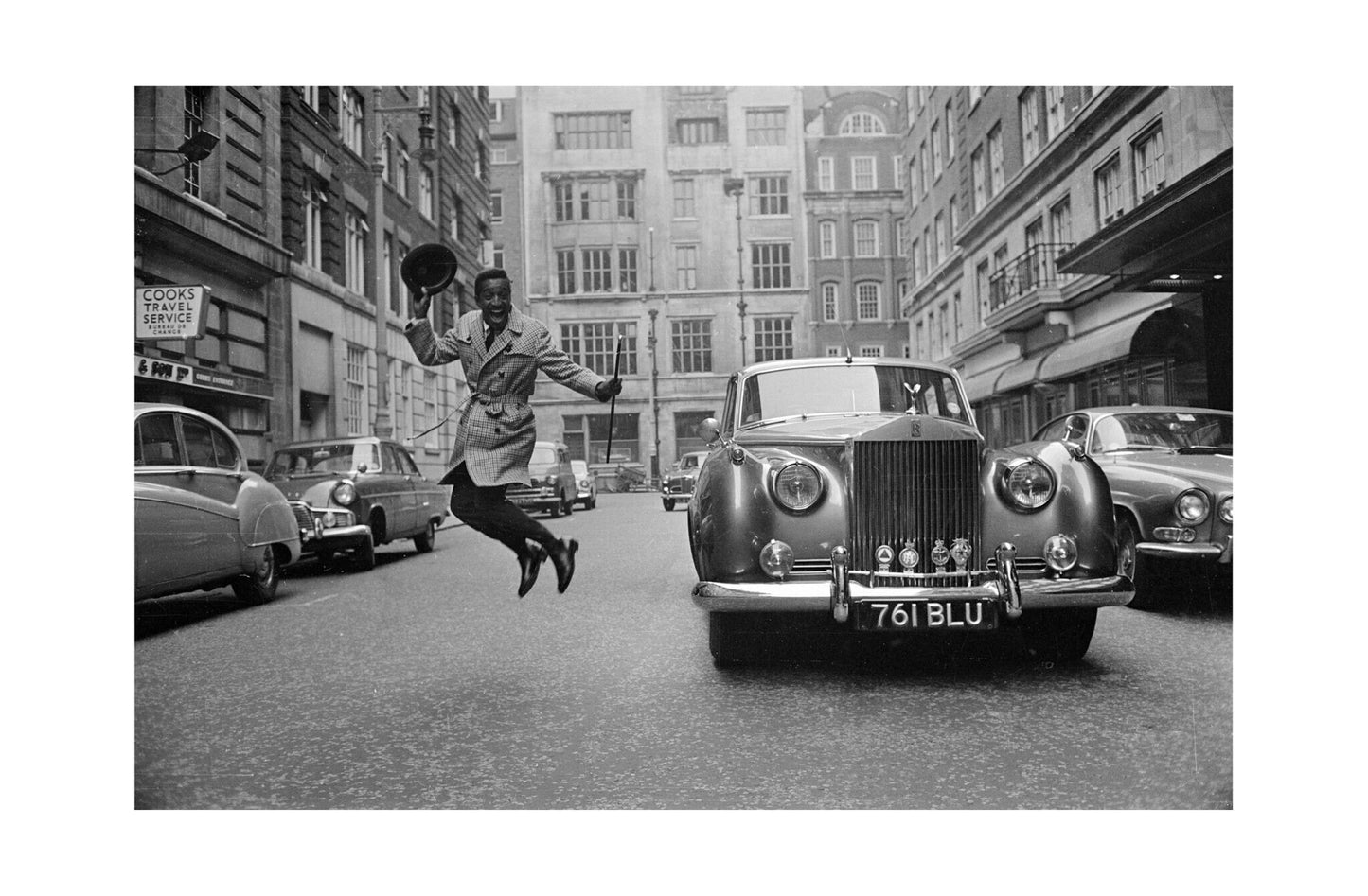 Sammy Davis Jr. - Jumping Next to His Rolls Royce, England, 1963 Print