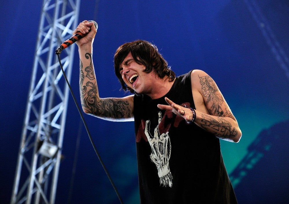 Sleeping with Sirens - Kellin Quinn Holding the Microphone on Stage, Australia, 2013 Poster (3/3)