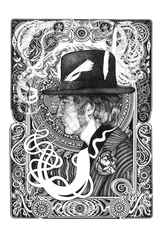 The Beatles - John Lennon Psychedelic Black and White Illustration, Poster (4/7)