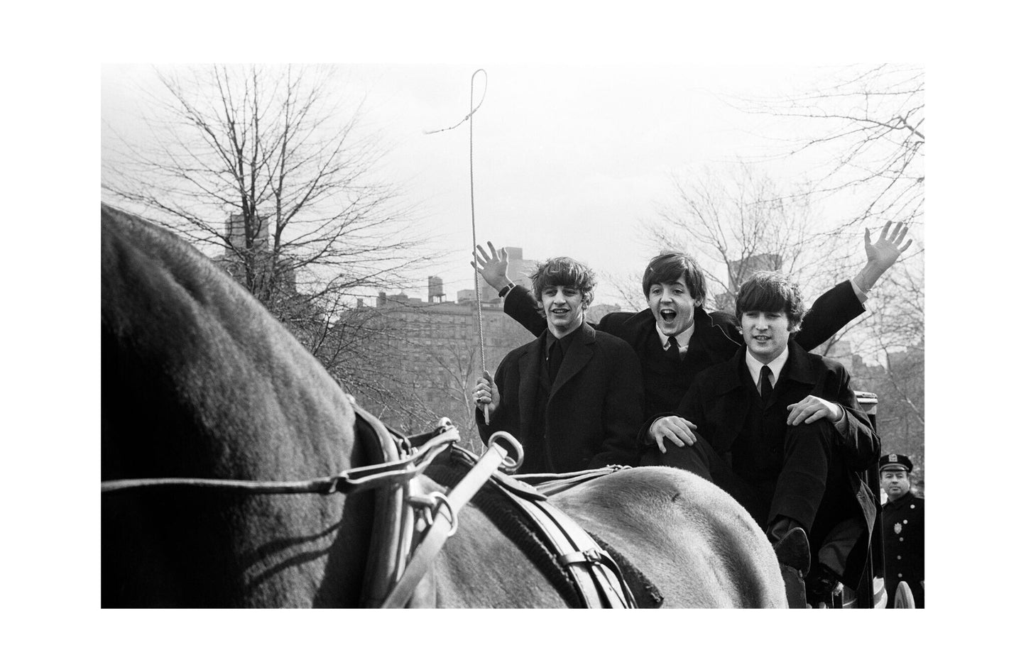 The Beatles - Ringo, Paul and John on a Horse Carriage, USA, 1964 Print