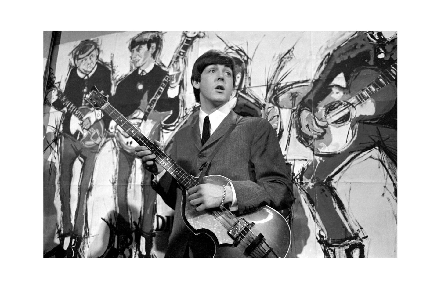 The Beatles - Paul McCartney with His Hofner Violin Bass, 1964 Print