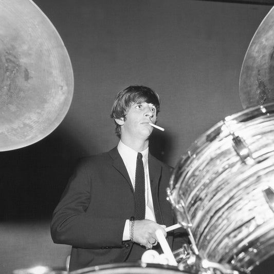The Beatles - Ringo Starr Smoking and Drumming, England, 1964 Print