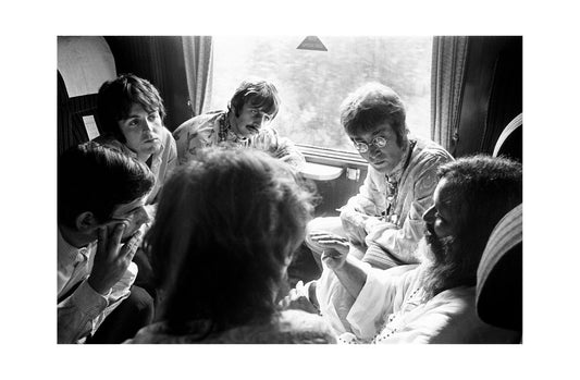 The Beatles - On a Train with Maharishi Mahesh Yogi, 1967 Print