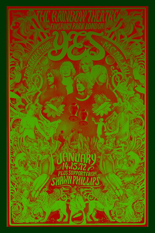 Yes – The Fragile Tour at the Rainbow Theatre Psychedelic Illustration, 1972 Poster